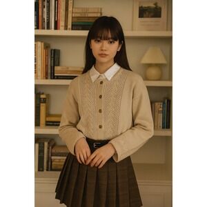 Vintage‎ 90s Wintuk Pointelle Knit Cardigan Sweater M Timeless Classic Old Money